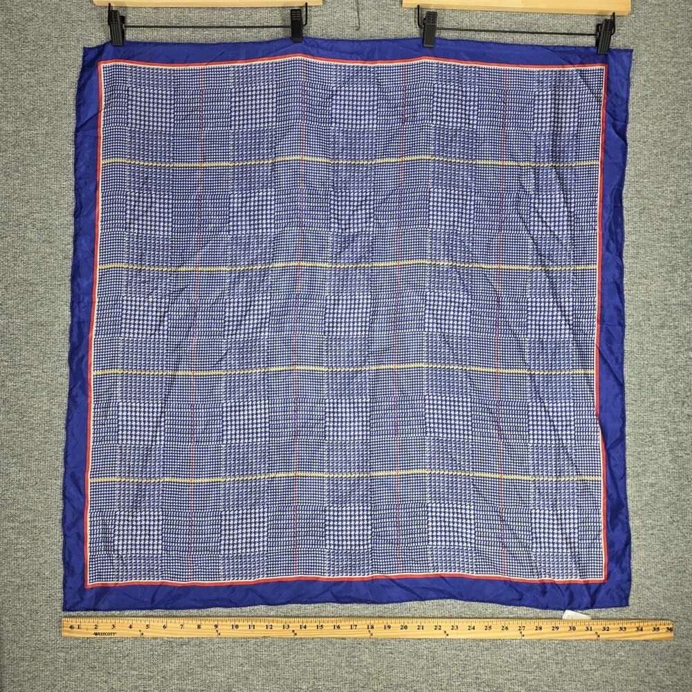 WYOMING TRADERS 100% SILK WILD RAG – BLUE PLAID WITH RED BORDER – 34" SQUARE - Picture 4 of 8